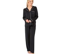 Indigo Sky Womens Astara Full Length Satin Pyjama With Contrast Piping, Onyx Black, 18-20