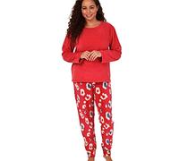 Indigo Sky Women's Gemma Cosy Fleece Cuffed Pyjama, Kira Animal Red, 14-16