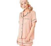 Indigo Sky Womens Katrina 5 Piece Satin Pyjama, Eyemask, Scrunchie & Pillowcase Set, Oyster Pink, 18-20