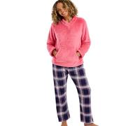 Indigo Sky Womens Lizzie Cosy Fleece Top Pyjama Set - Soft Loungewear with Printed Brushed Cotton Pants & Fleece Long-Sleeve Top, Pink, 16-18