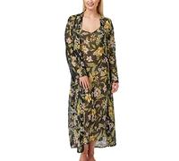 Indigo Sky Womens Maeva Long Chemise & Robe With Lace Detail Set, Black Multi, M