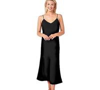 Indigo Sky Women's Samsara Long Satin Chemise Nightdress, Midnight Black, 16-18