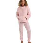 Indigo Sky Womens Sasha Cosy Fleece Pyjama Set -Thick & Plush Long Sleeve Top with Printed Soft & Light Fleece Jogger Pants - Warm Winter Loungewear, Pink, 8-10