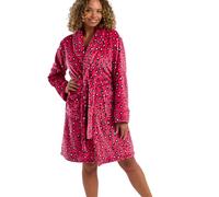 Indigo Sky Women's Tanya Leopard Print Plush Fleece Robe - Soft Dressing Gown With Belt & Pockets, Cosy Loungewear Bathrobe Ideal For Gifting, Cerise, 20-22
