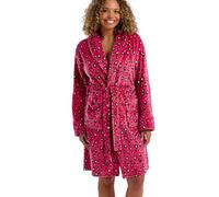 Indigo Sky Women's Tanya Leopard Print Plush Fleece Robe - Soft Dressing Gown With Belt & Pockets, Cosy Loungewear Bathrobe Ideal For Gifting, Cerise, 8-10