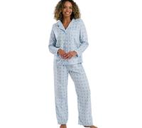 Indigo Sky Womens Tia Soft Fleece Revere Collar Button Front Pyjama Set - Warm Printed Fleece Loungewear Set with Classic Pyjama Top & Cosy Full Length Pants, Blue, 20-22