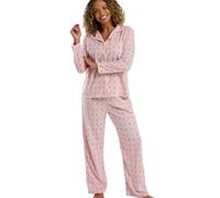 Indigo Sky Womens Tia Soft Fleece Revere Collar Button Front Pyjama Set - Warm Printed Fleece Loungewear Set with Classic Pyjama Top & Cosy Full Length Pants, Pink, 8-10