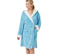 Indigo Sky Womens Toyah Hooded Cosy Sherpa & Marl Fleece Robe, Duckegg, L