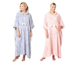 Indigo Sky Women's Womens Elle Soft Fleece Hooded Poncho Cosy Oversized Lounge Hoodie Robe Robe