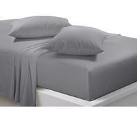 Indigo Soul Soft Brushed Flat Sheet Bed Sheets Poly Cotton Non Iron Breathable Hypoallergenic Top Sheet & Pillowcase (Gray, Double)