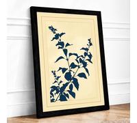 Indigo Study Botanical Framed Wall Art Print A3 (42×29.7cm) Black, Wall Decor for Living Room, Bedroom, Office & Home, Ready to Hang, Art Gift