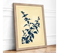 Indigo Study Botanical Framed Wall Art Print A3 (42×29.7cm) Oak, Wall Decor for Living Room, Bedroom, Office & Home, Ready to Hang, Art Gift