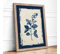 Indigo Study Botanical Framed Wall Art Print A3 (42×29.7cm) Oak, Wall Decor for Living Room, Bedroom, Office & Home, Ready to Hang, Art Gift