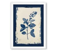 Indigo Study Botanical Framed Wall Art Print A3 (42×29.7cm) White, Wall Decor for Living Room, Bedroom, Office & Home, Ready to Hang, Art Gift