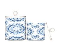 Indigo Tiedye Sunburst Clear Plastic Storage Container Jars with lid Bathroom Essentials Decorative Small Storage Bins for Floss Picks,Paper Clips,2 Pack