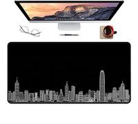 IndigoCase Large Mouse Pad, 31.5" x 15.7" Hong Kong Cityscape Mousepad, Black Mouse Pad, Hand Drawing Gaming Mouse Pad with Non-Slip Rubber Base, Stitched Edge, Easy Gliding, FCMSP-80403-HKC