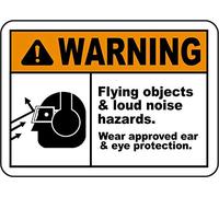 INDIGOS UG - Aluminum composite panel - Safety - Warning - Flying Objects Loud Noise Hazards Sign 177mmx127 - Decal for Office - Company - School - Hotel