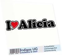 INDIGOS UG - Car Sticker/Decal/JDM/Die cut I Love Heart 15 cm - I LOVE Alicia - Car Truck Truck - Sticker with name of man woman child