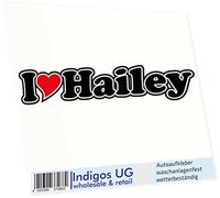 INDIGOS UG - Car Sticker/Decal/JDM/Die cut I Love Heart 15 cm - I LOVE Hailey - Car Truck - Sticker with name of man woman child