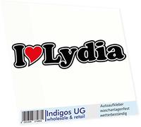 INDIGOS UG - Car Sticker/Decal/JDM/Die cut I Love Heart 15 cm - I LOVE Lydia - Car Truck - Sticker with name of man woman child