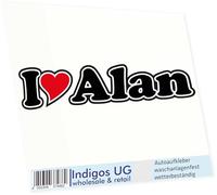 INDIGOS UG - Car Sticker/Decal/JDM/Die cut I Love Heart - I love with heart 15 cm - I LOVE Alan - Car Truck Truck - Sticker with name of man woman child