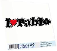 INDIGOS UG - Car Sticker/Decal/JDM/Die cut I Love Heart - I love with heart 15 cm - I LOVE Pablo - Car Truck Truck - Sticker with name of man woman child