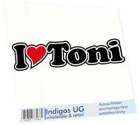 INDIGOS UG - Car Sticker/Decal/JDM/Die cut - I Love with Heart 15 cm - I LOVE Toni - Car Truck - Sticker with name of man woman child
