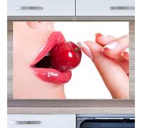 INDIGOS UG Kitchen Back Wall Plate for Tile Mirrors, Cherry Mouth, 90 x 65 cm, Splash Guard, Aluminium Composite Panel, Heat-Resistant, Kitchen Back Panel, Modern, Wipe-Clean, Stove and Oven, Wall