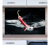 INDIGOS UG Kitchen Back Wall Plate for Tile Mirrors - Chilli with Pasta - 110 x 50 cm - Splash Guard Aluminium Composite Plate Heat Resistant - Back Wall Kitchen Modern Wipeable - Stove & Oven - Wall