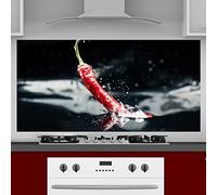 INDIGOS UG Kitchen Back Wall Plate for Tile Mirrors, Chilli with Pasta, 130 x 55 cm, Splash Guard, Aluminium Composite Board, Heat-Resistant, Kitchen Back Panel, Modern, Wipe-Clean, Stove and Oven