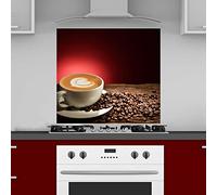 INDIGOS UG Kitchen Back Wall Plate for Tile Mirrors - Coffee Cup with Heart - 70 x 55 cm - Splash Guard Aluminium Composite Plate Heat Resistant - Kitchen Back Wall Modern Wipeable - Stove & Oven