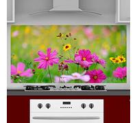 INDIGOS UG Kitchen Back Wall Plate for Tile Mirrors - Flower Meadow - 140 x 50 cm - Splash Guard Aluminium Composite Plate Heat Resistant - Back Wall Kitchen Modern Wipeable - Stove & Oven - Wall