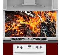 INDIGOS UG Kitchen Back Wall Plate for Tile Mirrors - Grill Fire BBQ - 140 x 55 cm - Splash Guard Aluminium Composite Plate Heat Resistant - Back Wall Kitchen Modern Wipeable - Stove & Oven - Wall