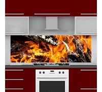 INDIGOS UG Kitchen Back Wall Plate for Tile Mirrors - Grill Fire BBQ - 150 x 60 cm - Splash Guard Aluminium Composite Plate Heat Resistant - Back Wall Kitchen Modern Wipeable - Stove & Oven - Wall