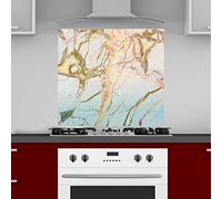 INDIGOS UG Kitchen Back Wall Plate for Tile Mirrors - Light Marble - 60 x 60 cm - Splash Guard Aluminium Composite Plate Heat Resistant - Back Wall Kitchen Modern Wipeable - Stove & Oven - Wall