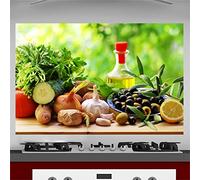 INDIGOS UG Kitchen Back Wall Plate for Tile Mirrors - Mediterranean - 100 x 65 cm - Splash Guard Aluminium Composite Plate Heat Resistant - Back Wall Kitchen Modern Wipeable - Stove & Oven - Wall Clad