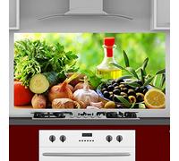 INDIGOS UG Kitchen Back Wall Plate for Tile Mirrors - Mediterranean - 140 x 50 cm - Splash Guard Aluminium Composite Plate Heat Resistant - Back Wall Kitchen Modern Wipeable - Stove & Oven - Wall Clad
