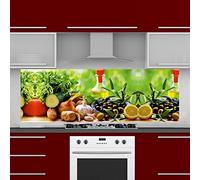 INDIGOS UG Kitchen Back Wall Plate for Tile Mirrors - Mediterranean - 170 x 60 cm - Splash Guard Aluminium Composite Plate Heat Resistant - Back Wall Kitchen Modern Wipeable - Stove & Oven - Wall Clad