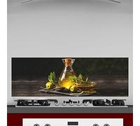 INDIGOS UG Kitchen Back Wall Plate for Tile Mirrors - Olive Oil - 160 x 55 cm - Splash Guard Aluminium Composite Plate Heat Resistant - Back Wall Kitchen Modern Wipeable - Stove & Oven - Wall Cladding