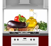 INDIGOS UG Kitchen Back Wall Plate for Tile Mirrors - Vegetables - 130 x 65 cm - Splash Guard Aluminium Composite Plate Heat Resistant - Back Wall Kitchen Modern Wipeable - Stove & Oven - Wall