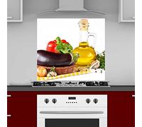 INDIGOS UG Kitchen Back Wall Plate for Tile Mirrors - Vegetables - 60 x 60 cm - Splash Guard Aluminium Composite Plate Heat Resistant - Back Wall Kitchen Modern Wipeable - Stove & Oven - Wall Cladding