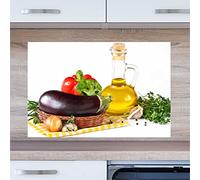 INDIGOS UG Kitchen Back Wall Plate for Tile Mirrors - Vegetables - 90 x 65 cm - Splash Guard Aluminium Composite Plate Heat Resistant - Back Wall Kitchen Modern Wipeable - Stove & Oven - Wall Cladding