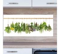 INDIGOS UG Kitchen Splashback - Herbs - 80 x 40 cm Tempered Glass Printed - with Picture - Motif - Kitchen - Back Wall - Glass Plate - Splash Guard - Stove - Oven