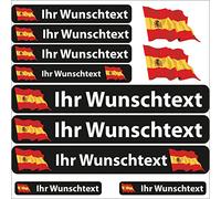 INDIGOS UG® Name Sticker - Flag Waving - Country of Spain - 13 Flag Stickers - Stickers with Name and Desired Text - Bicycle - Car - Motorcycle - Individually Personalised