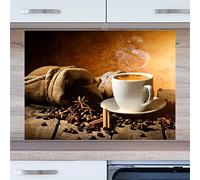 INDIGOS UG Splash Guard - Coffee - 90 x 60 cm - Aluminium Composite Plate Printed - with Picture - Motif - Kitchen Back Wall - Sign - Splash Guard - Cooker - Oven