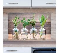 INDIGOS UG Splash Guard - Herbs in Glass - 100 x 65 cm - Printed Aluminium Composite Plate - with Picture - Motif - Kitchen - Kitchen Back Wall - Sign - Splash Guard - Cooker - Oven