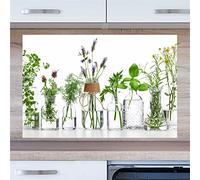 INDIGOS UG Splash Guard - Herbs in Glasses - Glass - 110 x 60 cm - Aluminium Composite Plate Printed - with Picture - Motif - Kitchen Back Wall - Sign - Splash Guard - Cooker - Oven