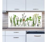 INDIGOS UG Splash Guard - Herbs in Glasses - Glass - 140 x 65 cm - Aluminium Composite Plate Printed - with Picture - Motif - Kitchen Back Wall - Sign - Splash Guard - Cooker - Oven