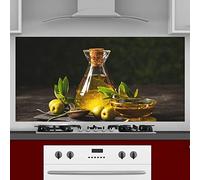 INDIGOS UG Splash Guard - Olive Oil - 130 x 65 cm - Aluminium Composite Plate Printed - with Picture - Motif - Kitchen Back Wall - Sign - Splash Guard - Cooker - Oven
