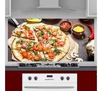 INDIGOS UG Splash Guard - Pizza - 120 x 65 cm - Aluminium Composite Plate Printed - with Picture - Motif - Kitchen - Kitchen Back Wall - Sign - Splash Guard - Cooker - Oven